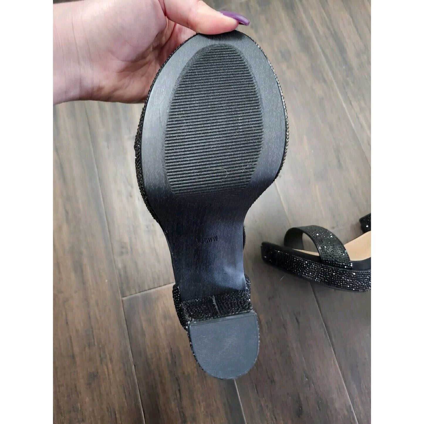 Torrid Embellished Platform Heels 10.5 WW Ankle Strap Black Sparkle Chunky