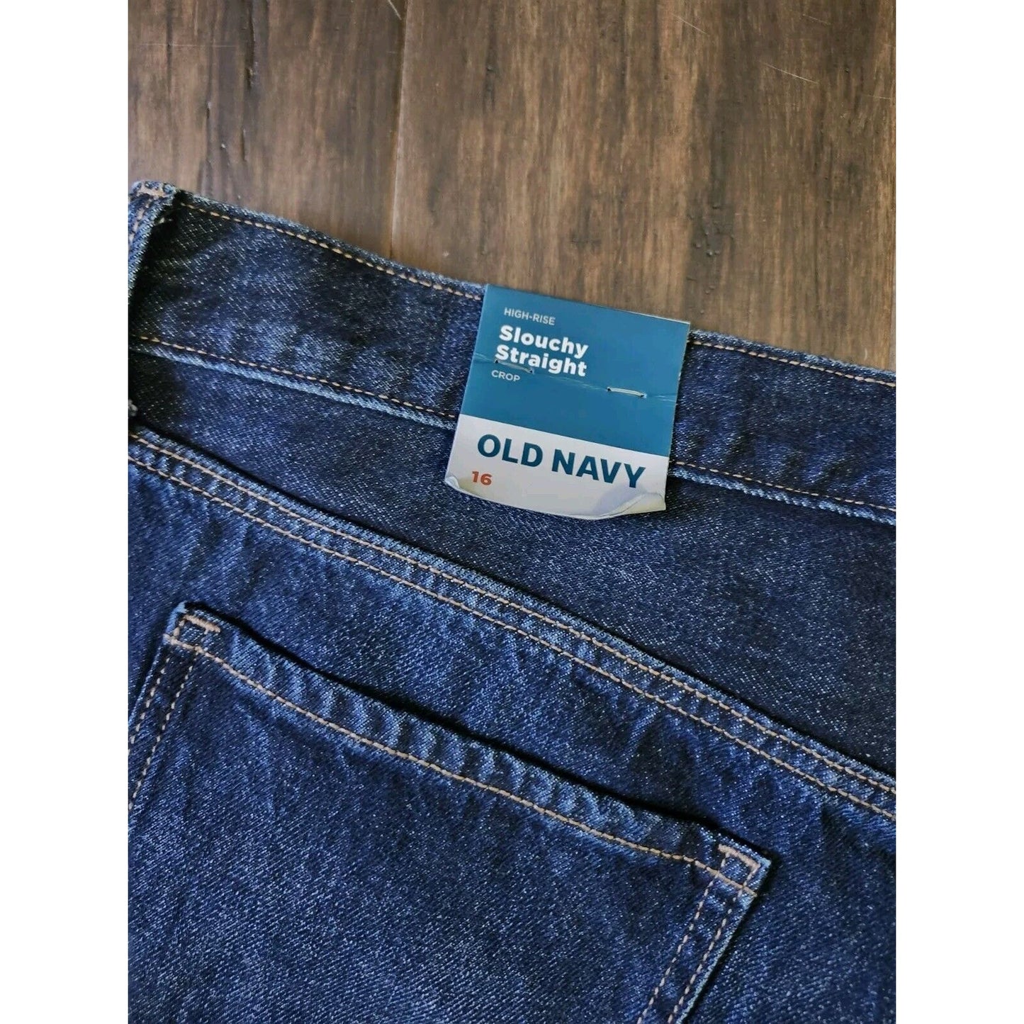 Old Navy Slouchy Straight Jeans Plus Size 16 High Rise Blue Dark Wash Button Fly