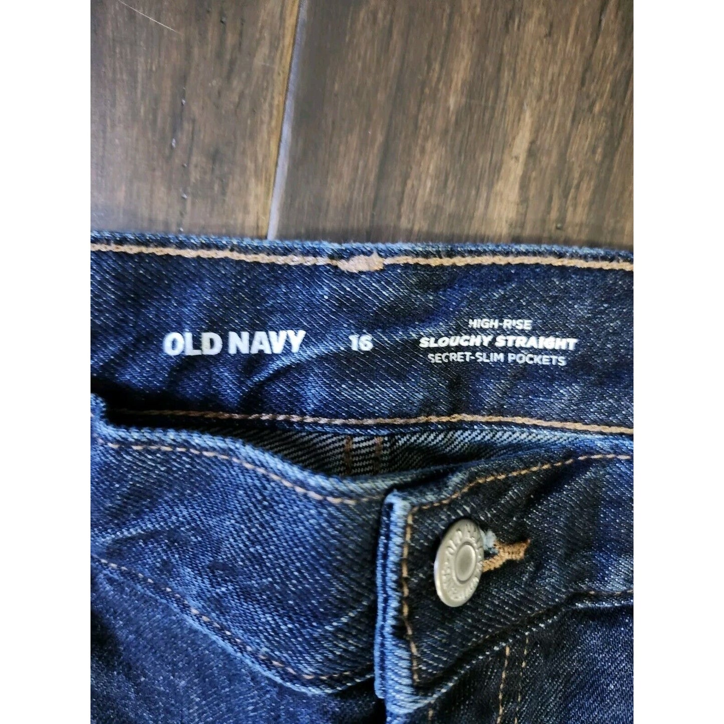Old Navy Slouchy Straight Jeans Plus Size 16 High Rise Blue Dark Wash Button Fly
