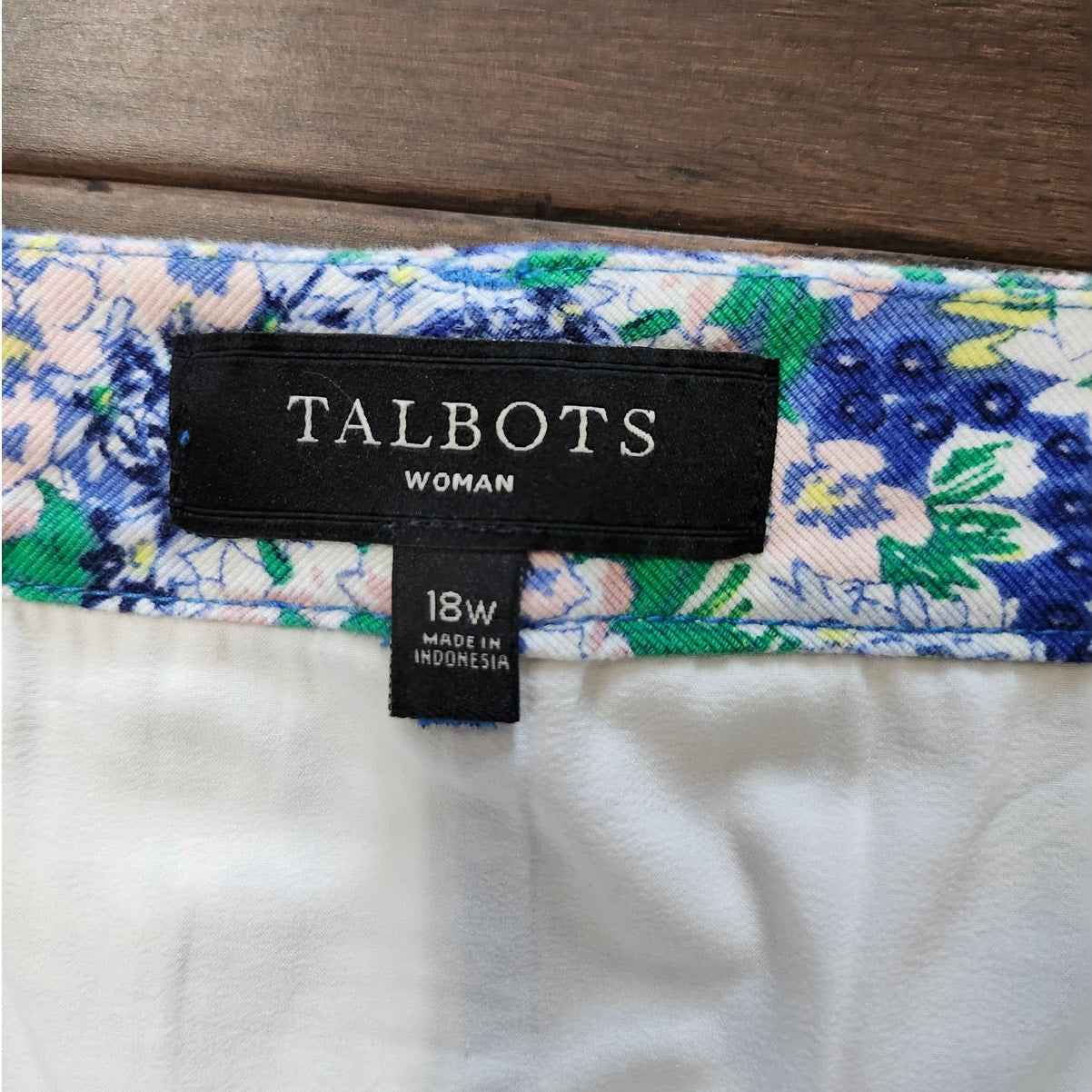 Talbots Skirt Plus Size 18W Blue Green Spring Floral A-line Stretch Cotton