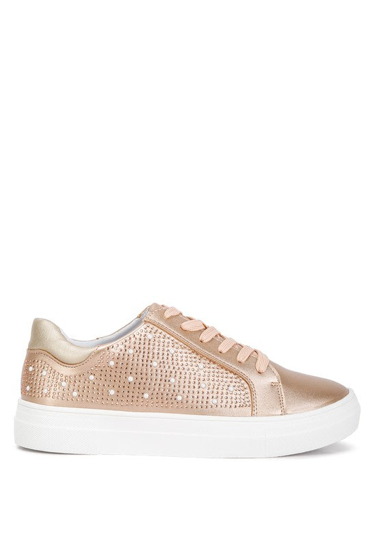 Cristals Rhinestone & Pearl Embellished Sneakers