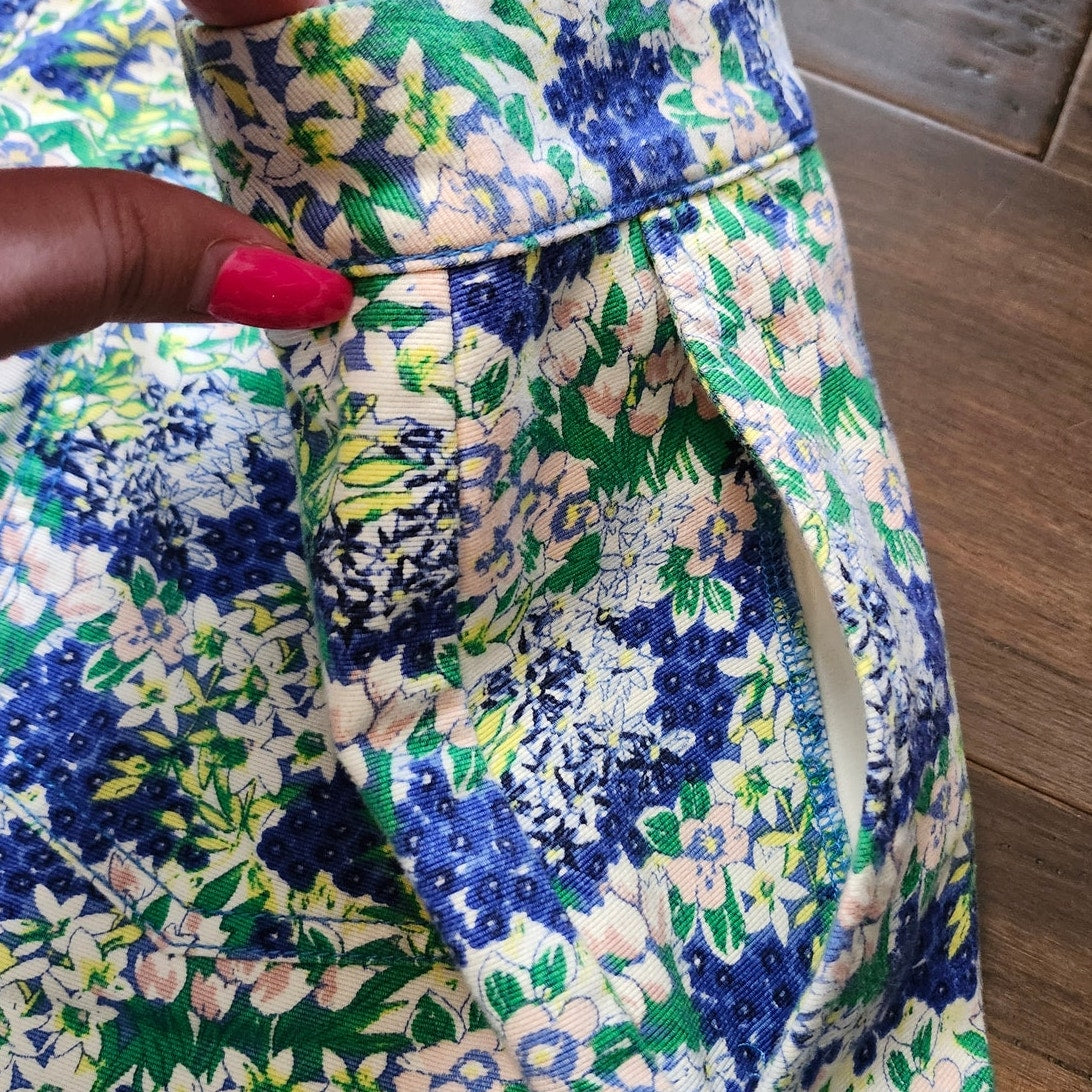 Talbots Skirt Plus Size 18W Blue Green Spring Floral A-line Stretch Cotton