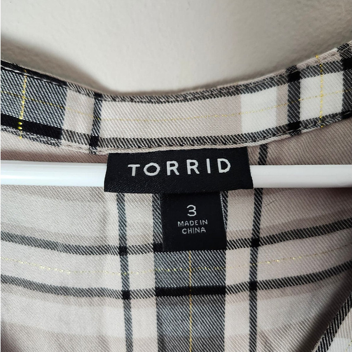 Torrid Babydoll BlousePlus Size 3X Gray Plaid Button Front 3/4 Sleeve