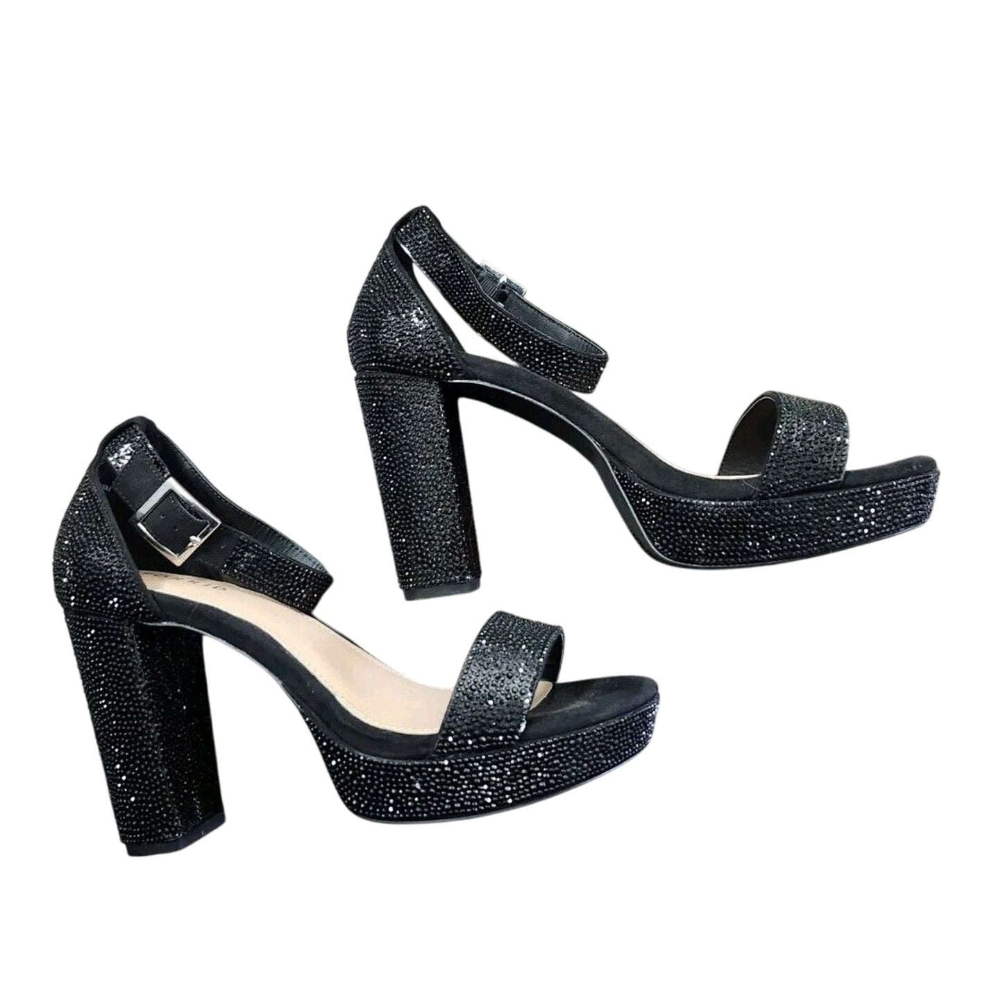 Torrid Embellished Platform Heels 10.5 WW Ankle Strap Black Sparkle Chunky