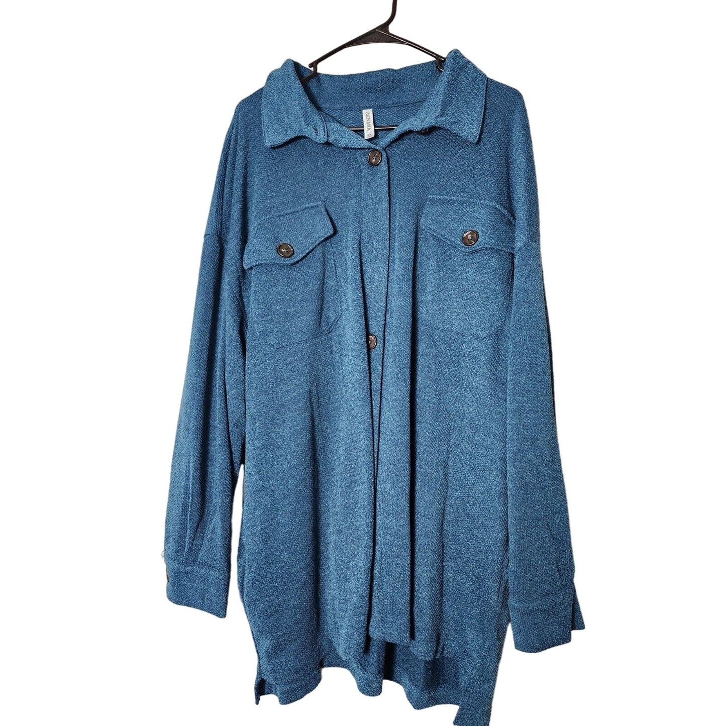 Zenana Blue Jacquard Shacket w/ Pockets - Size 3X Oversized Shirt / Jacket