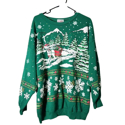 Nutcracker Vintage 90s Sweatshirt Plus Size 24 Green Puff Print Christmas