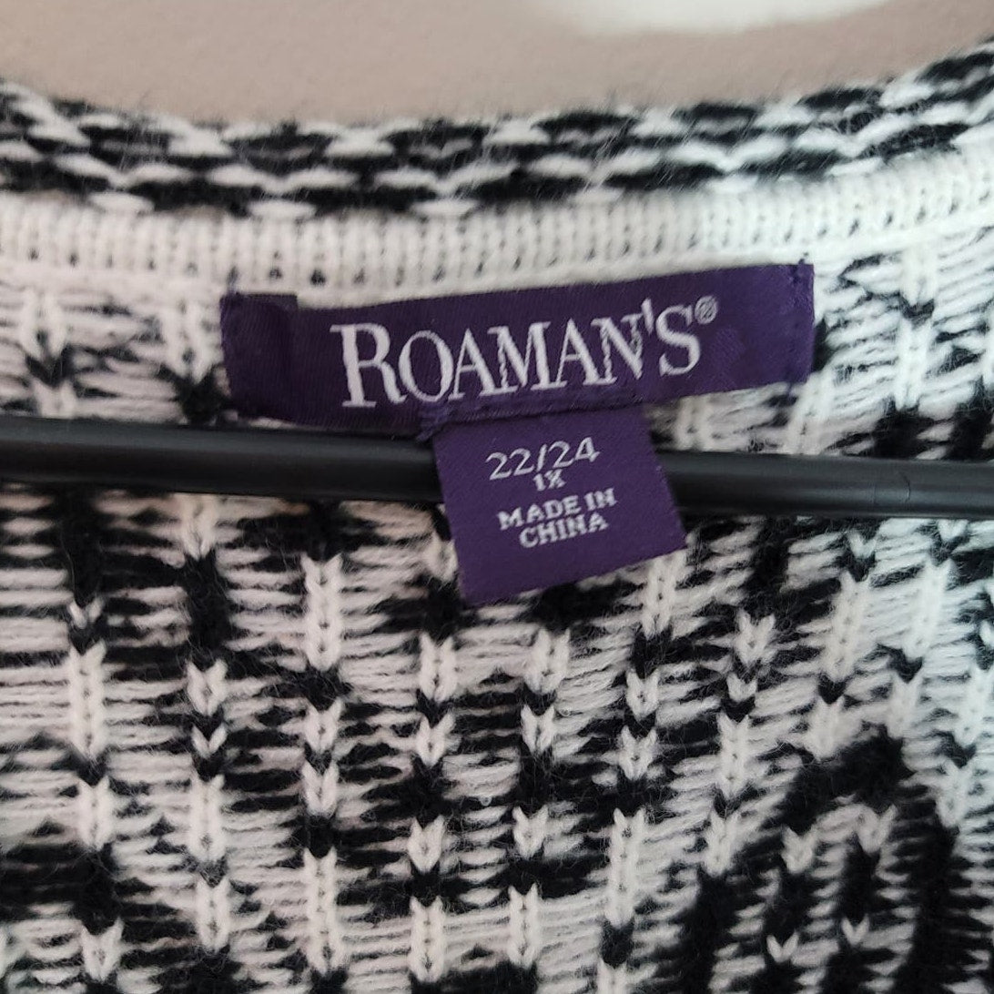 Roaman's Sweater Pullover Black & White Long Tunic Style Plus Size 22/24