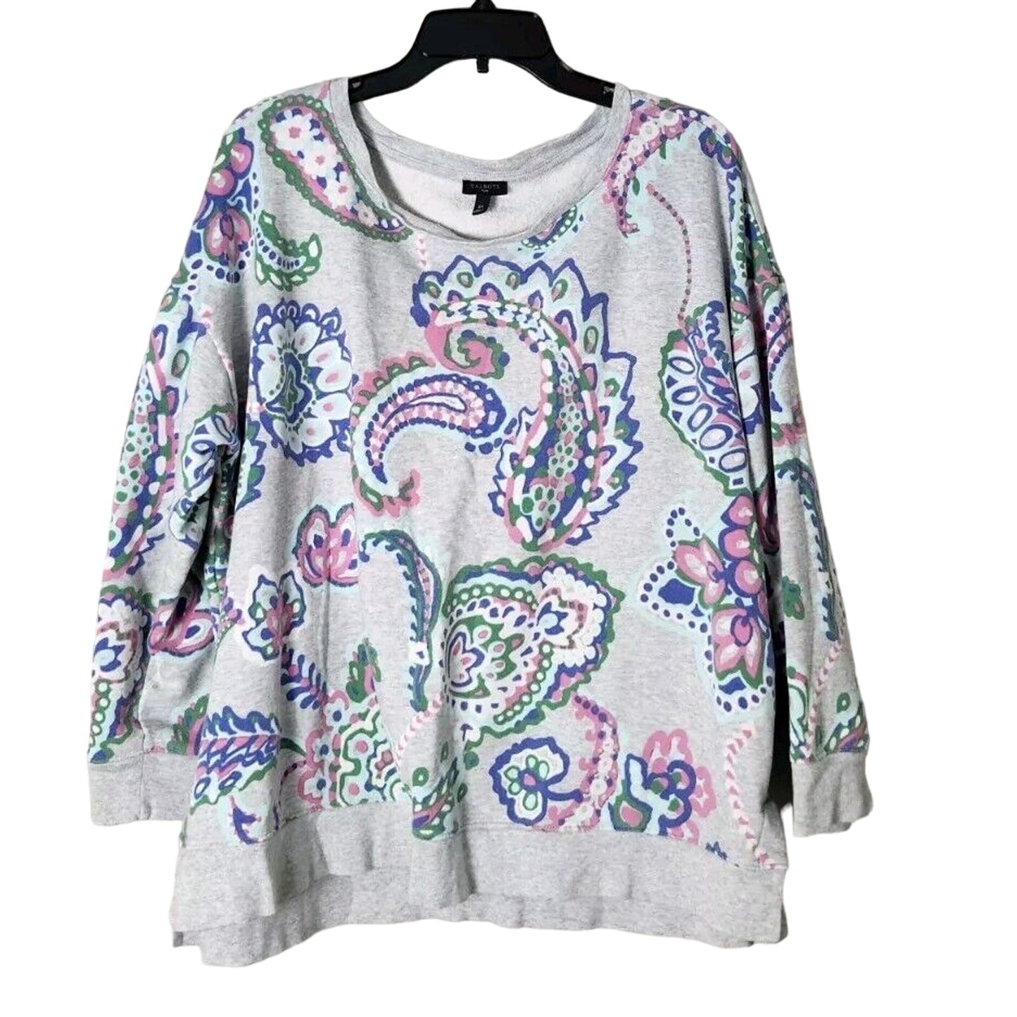 Talbots Sweatshirt Plus Size 2X Paisley Gray Long Sleeve Soft Fleece