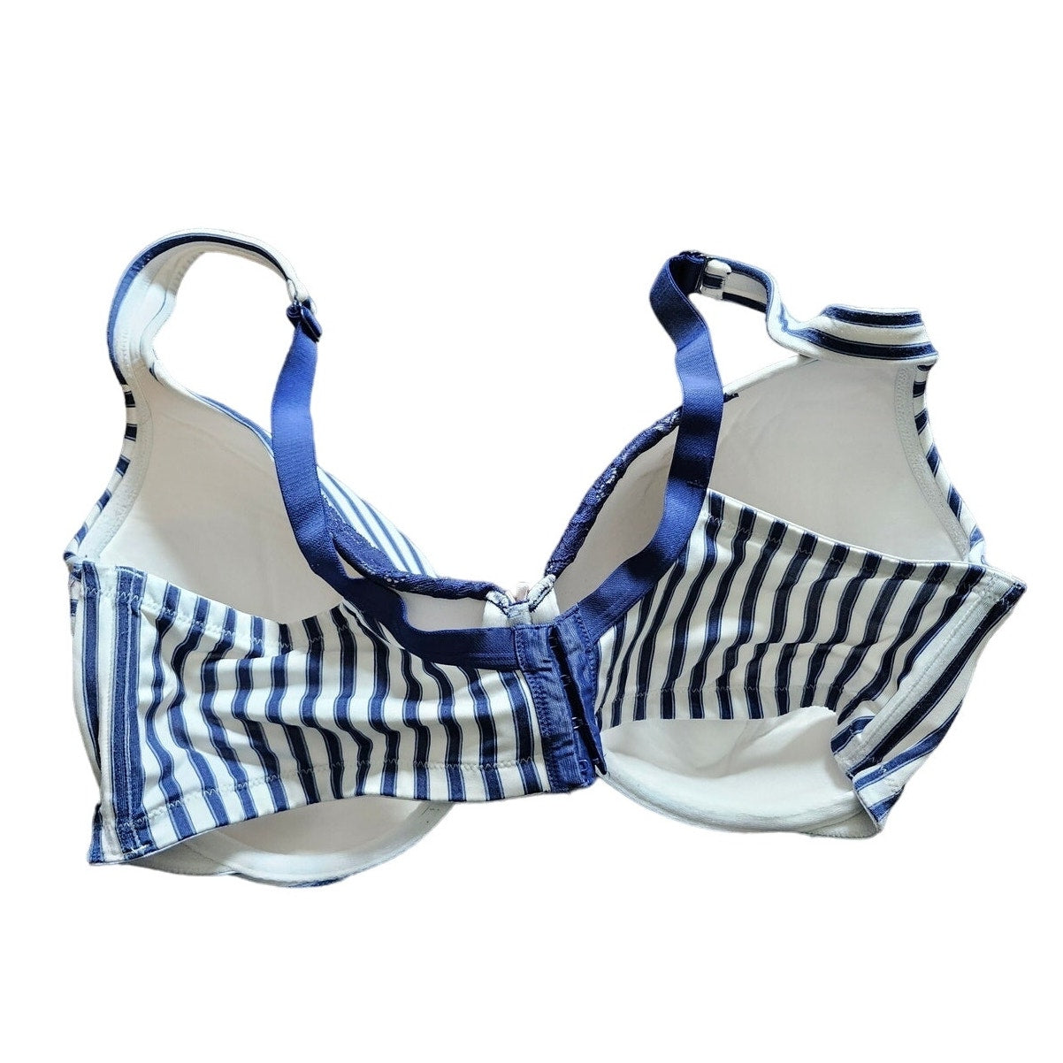 Cacique Full Coverage Bra Blue White Striped Lightly Lined Underwire Size 42DDD