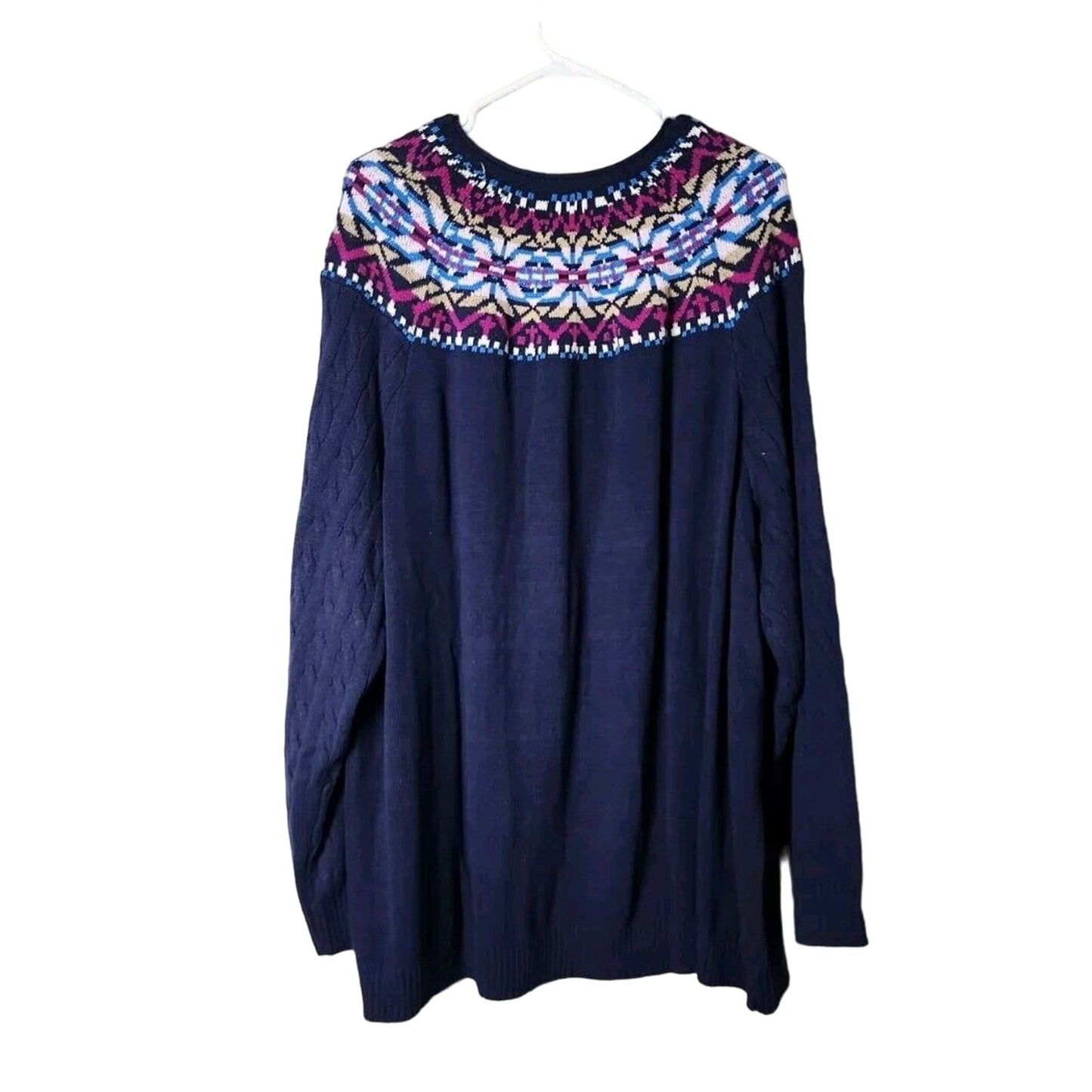 Woman Within Fair Isle Cardigan Plus Size 30/32 Blue Button Front Knit