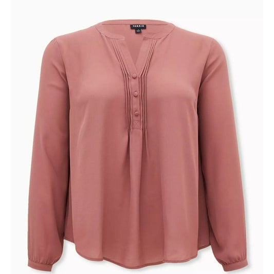 Torrid Georgette Blouse Plus Size 1X Mauve Pink Long Sleeve Button V-Neck