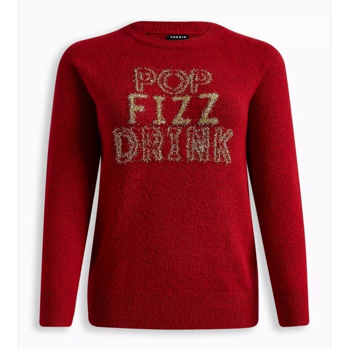 Torrid Pop Fizz Drink Tinsel Sweater Plus Size 3X Red Gold Holiday Champagne