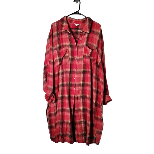 Cato Shirt Dress Plus Size 22/24 Red Plaid Long Sleeve Button Down Metallic