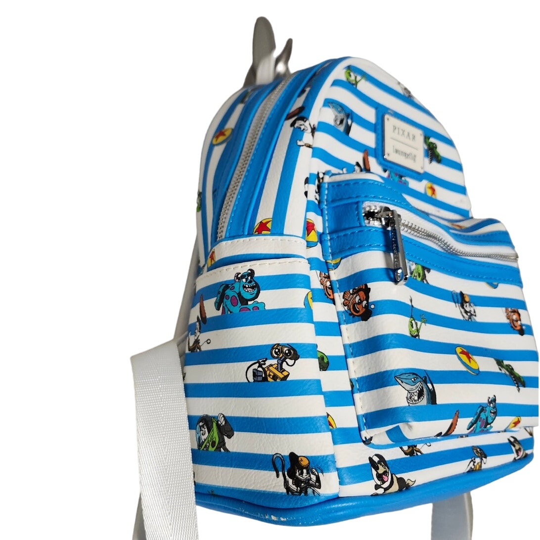 Loungefly Disney Pixar Mini Backpack & Wallet Blue White Striped