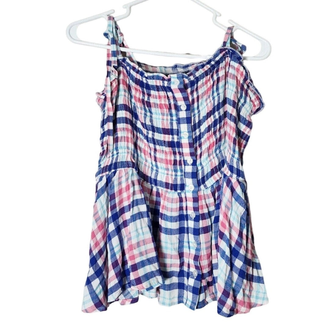 Torrid Tank Top Blouse Plus Size 1X Plaid Crinkle Gauze Peplum Smocked Bodice