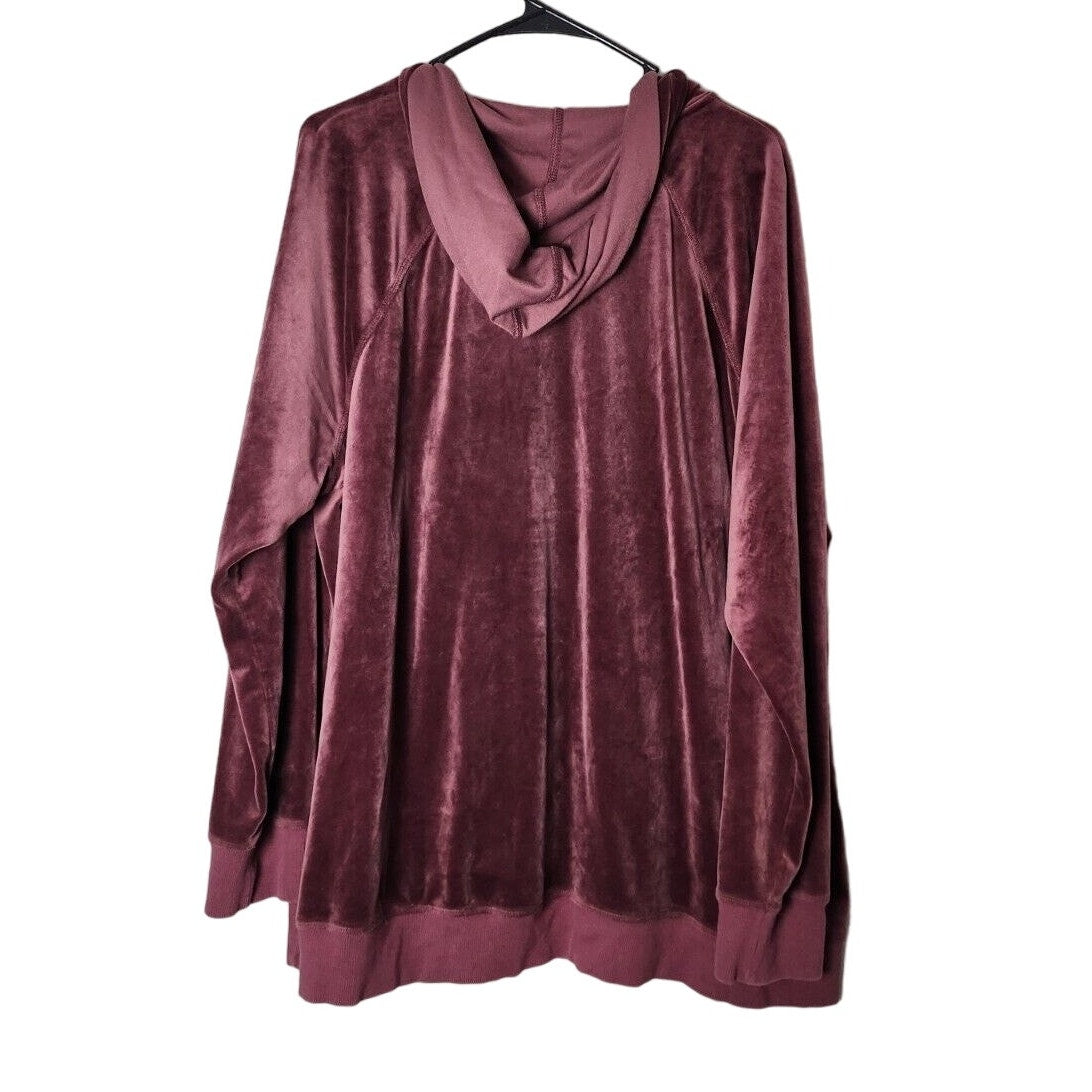 LIVI Active Zip Up Hoodie Plus Size 22/24 Burgandy Crushed Velvet Velour