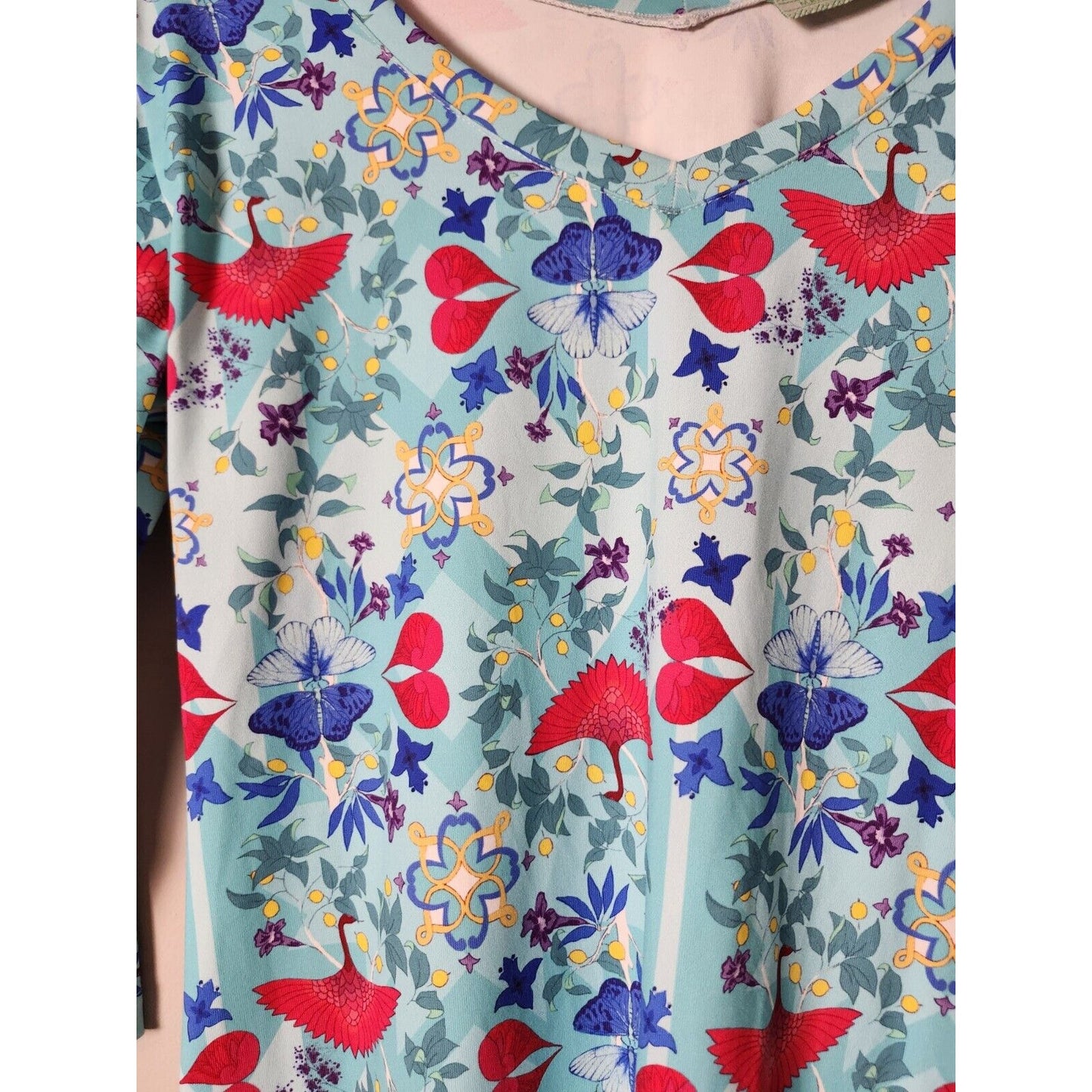 Manuel Canovas Midi Dress US Size 8/10 Blue Floral 3/4 Sleeve Stretch