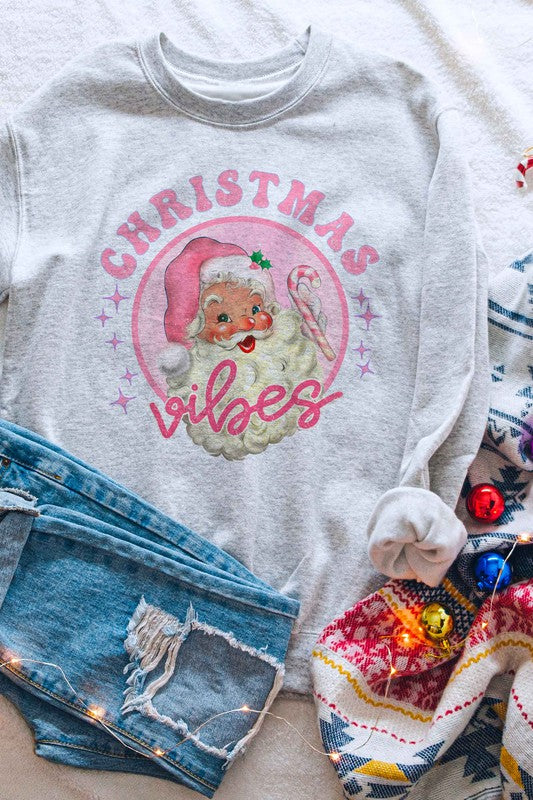 RETRO CHRISTMAS VIBES SANTA GRAPHIC SWEATSHIRT