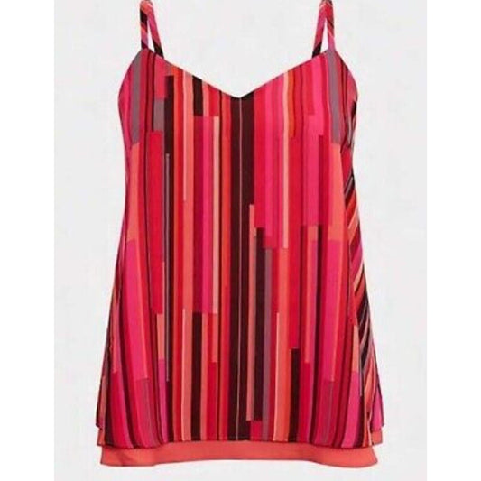 Torrid Sophie Chiffon Double Layer Swing Cami Plus Size 1X Pink Coral Striped