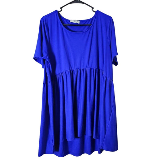 Zenana Babydoll Blouse Top Plus Size 1X Short Sleeve Empire Waist Royal Blue