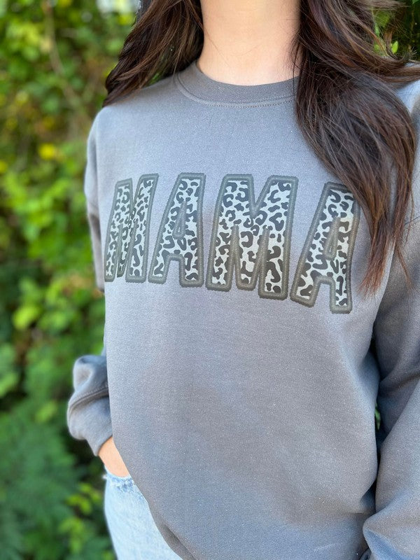 Faux Embroidery Leopard Mama Sweatshirt