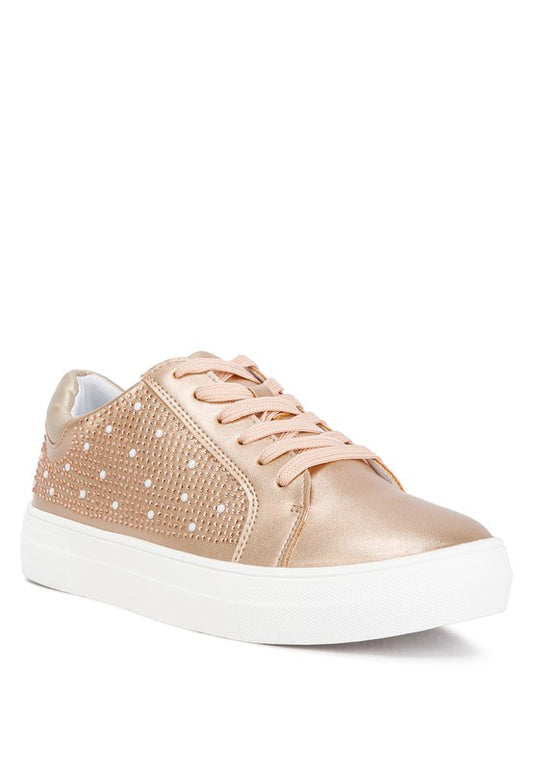 Cristals Rhinestone & Pearl Embellished Sneakers