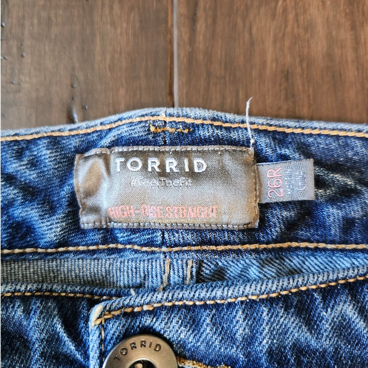 Torrid High Rise Straight Jeans Plus Size 26 Blue Denim Distressed Button Fly