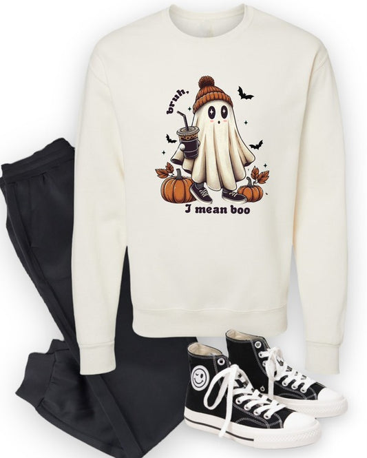 Bruh I Mean Boo Graphic Crewneck Sweatshirt