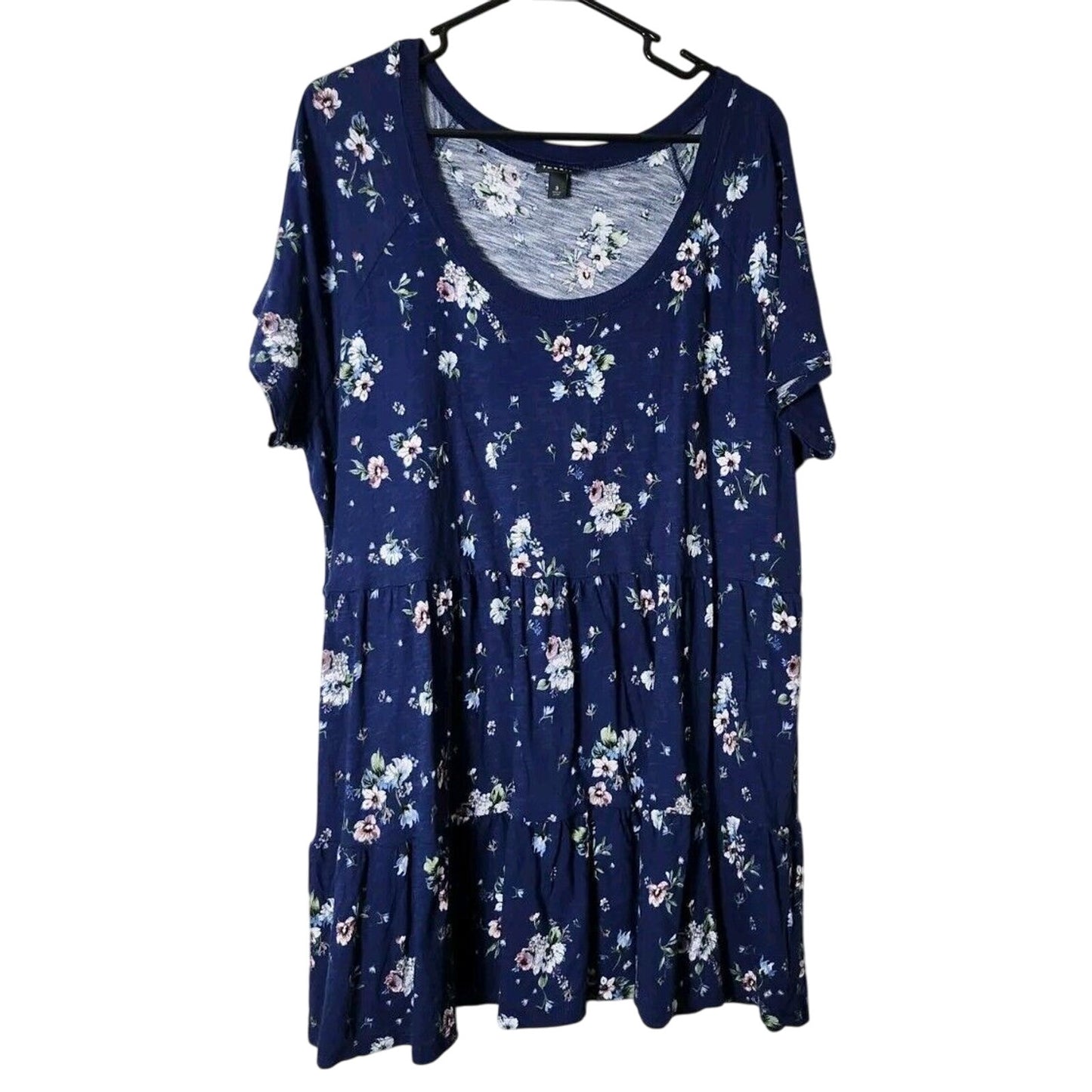 Torrid Babydoll Blouse Plus Size 3X Slub Scoop Neck Tiered Blue Floral