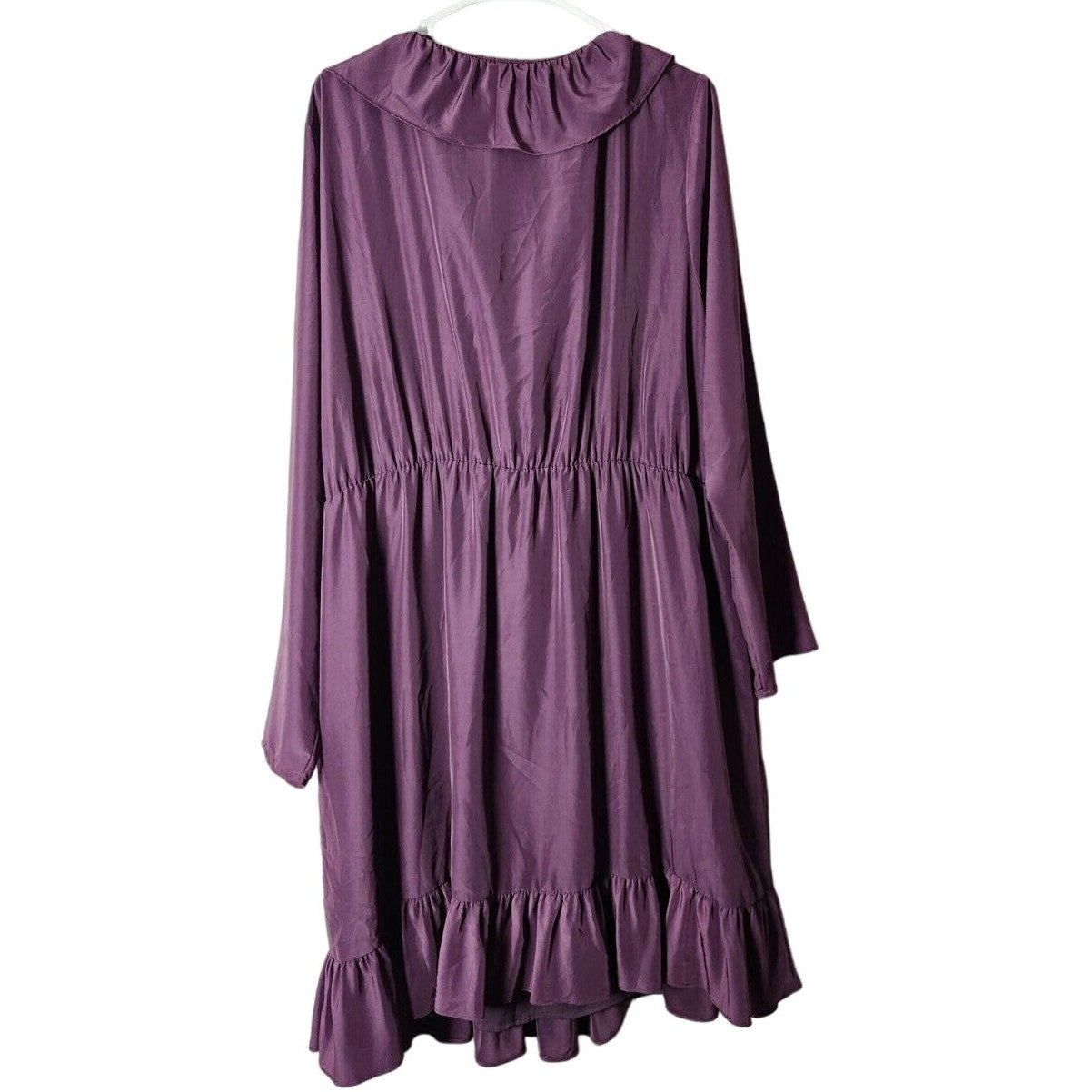 gb x Amanda Uprichard Malia Dress 2X Purple Ruffle Mini Faux Wrap Long Sleeve