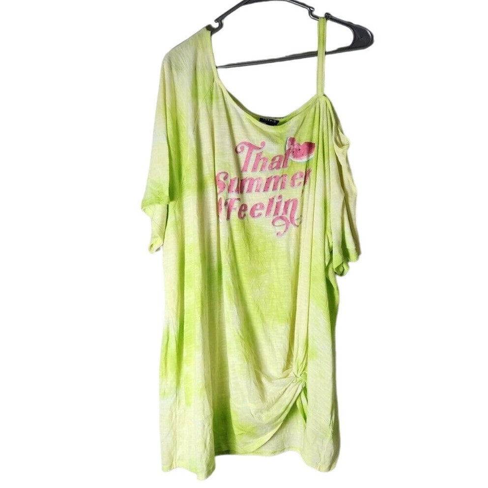 Torrid T-Shirt Size 5X Slub Off Shoulder Twist Tie Dye Green Summer