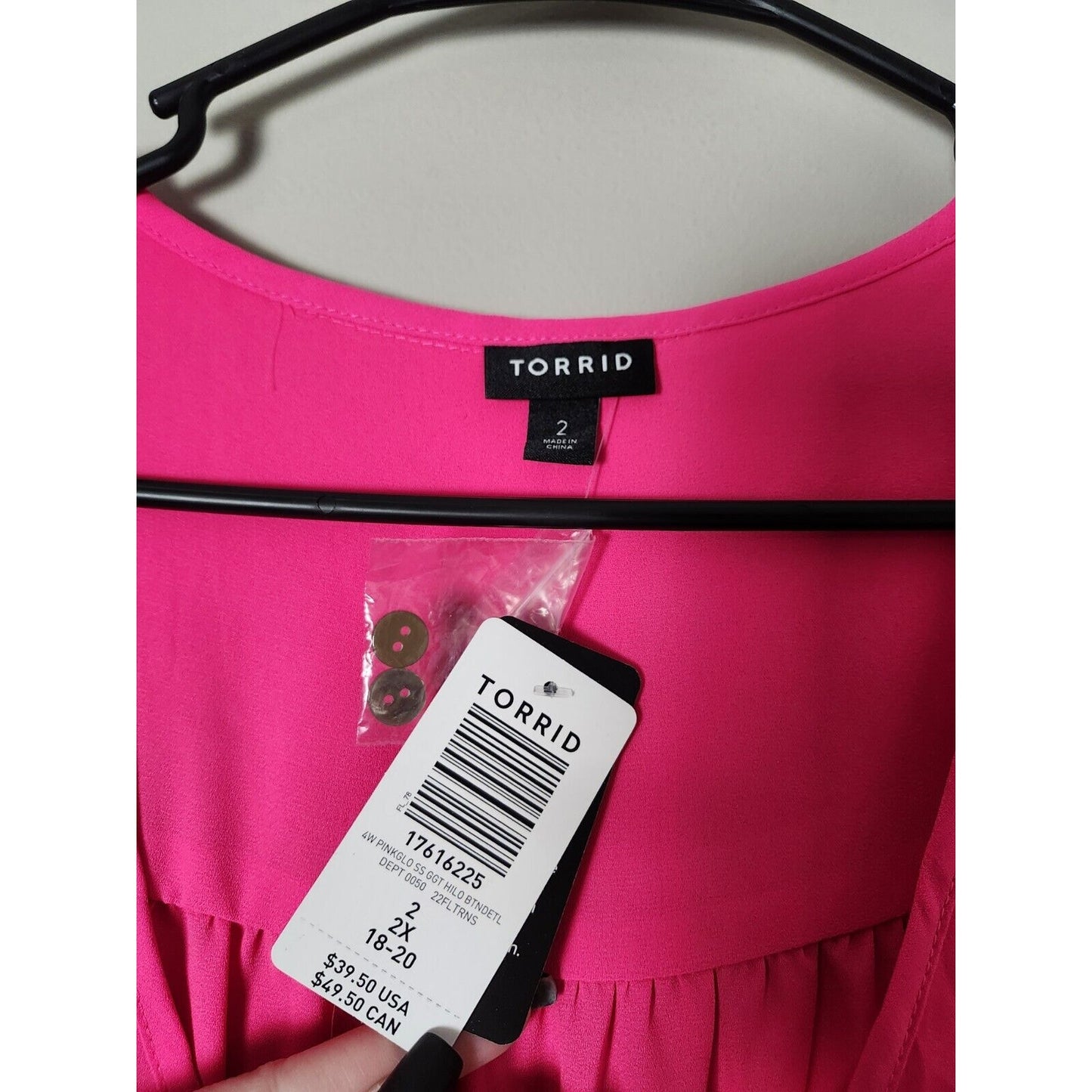 Torrid Georgette Blouse Plus Size 2X Hot Pink Glo Hi-Low Button Short Sleeve NWT