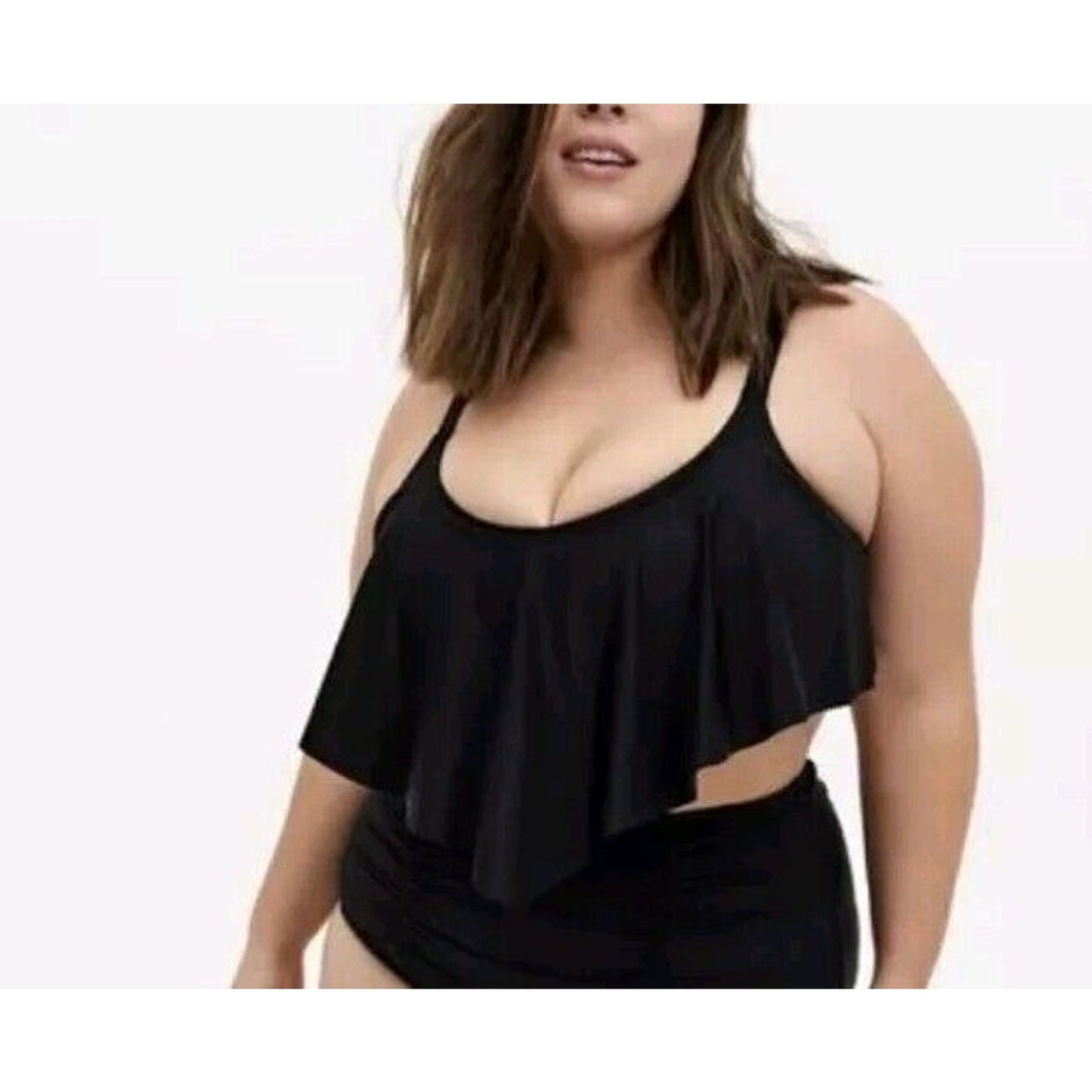 Torrid V Flounce Bikini Top Plus Size 5X Black Ruffle Wireless