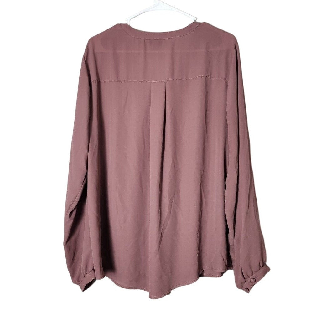 Torrid Georgette Blouse Plus Size 1X Mauve Pink Long Sleeve Button V-Neck