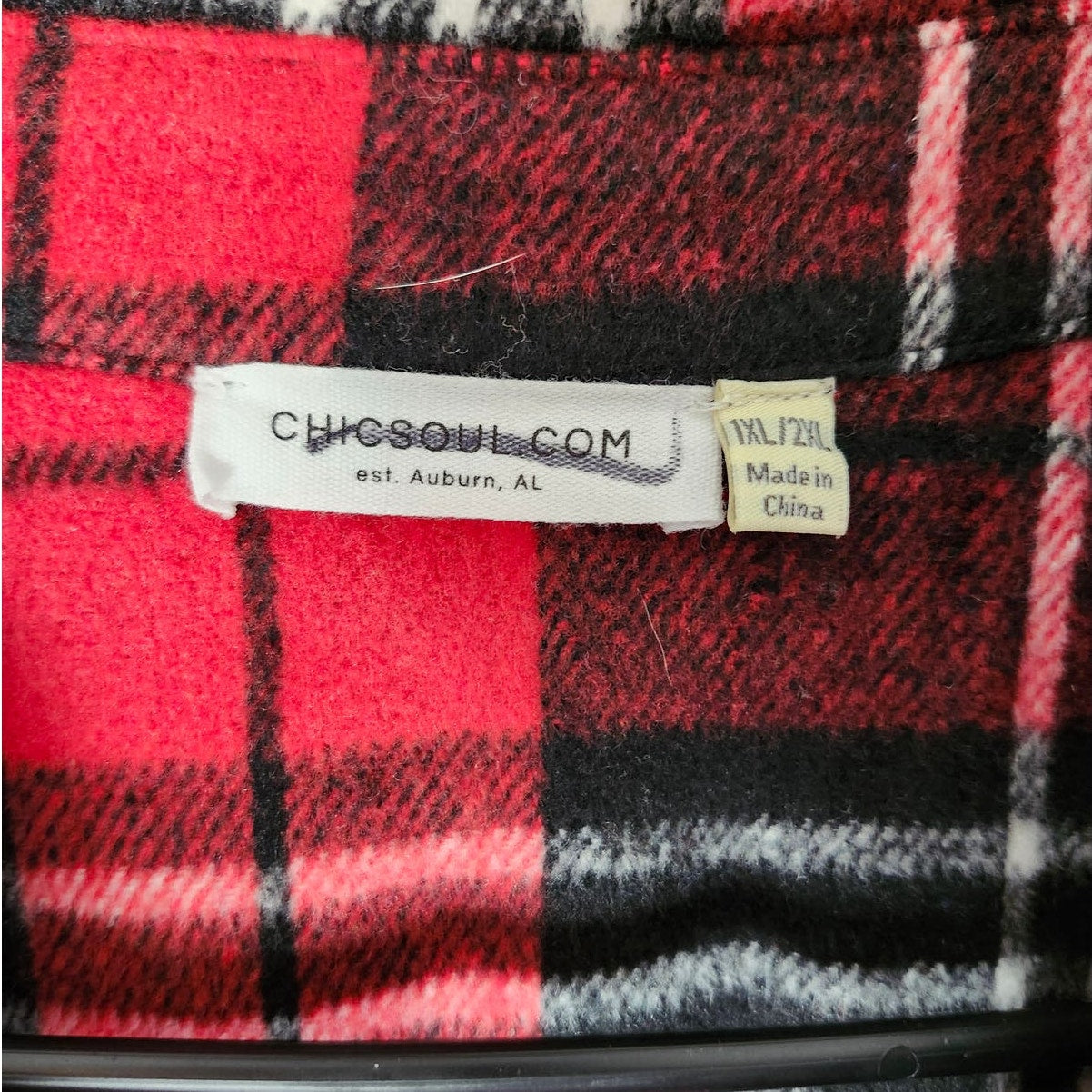 Chicsoul Shacket Plus Size 1XL/2XL Red Black Plaid Flannel Pockets