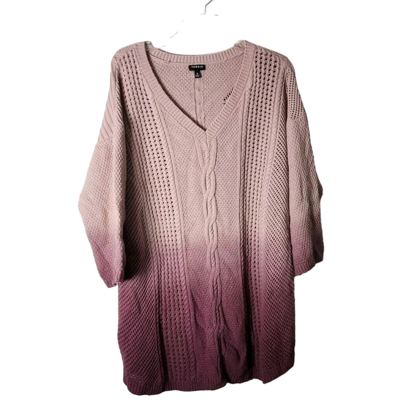 Torrid Tunic Sweater Plus Size 3X Dip Dye Ombre Pink V-neck Knit