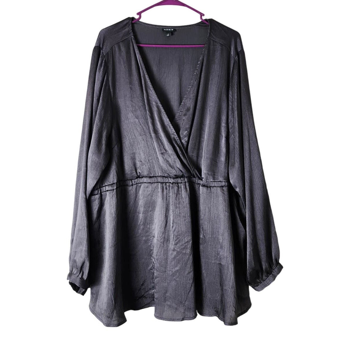 Torrid Babydoll Blouse Plus Size 4X Silver Gray Long Sleeve