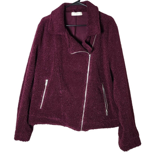 A Beautiful Soul Sherpa Fleece Moto Jacket Plus Size 2X Purple Full Zip