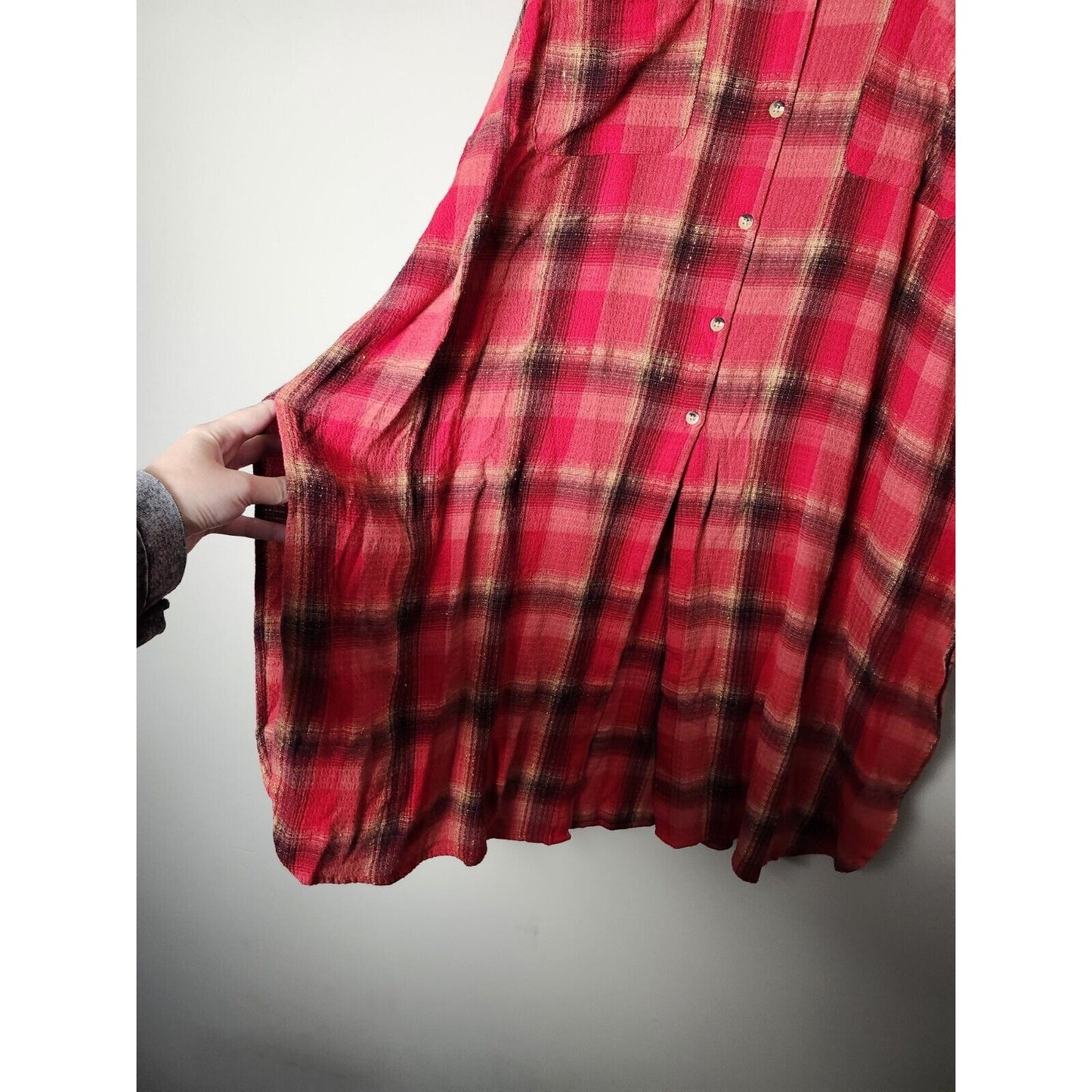 Cato Shirt Dress Plus Size 22/24 Red Plaid Long Sleeve Button Down Metallic