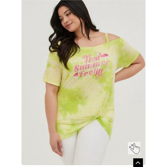 Torrid T-Shirt Size 5X Slub Off Shoulder Twist Tie Dye Green Summer