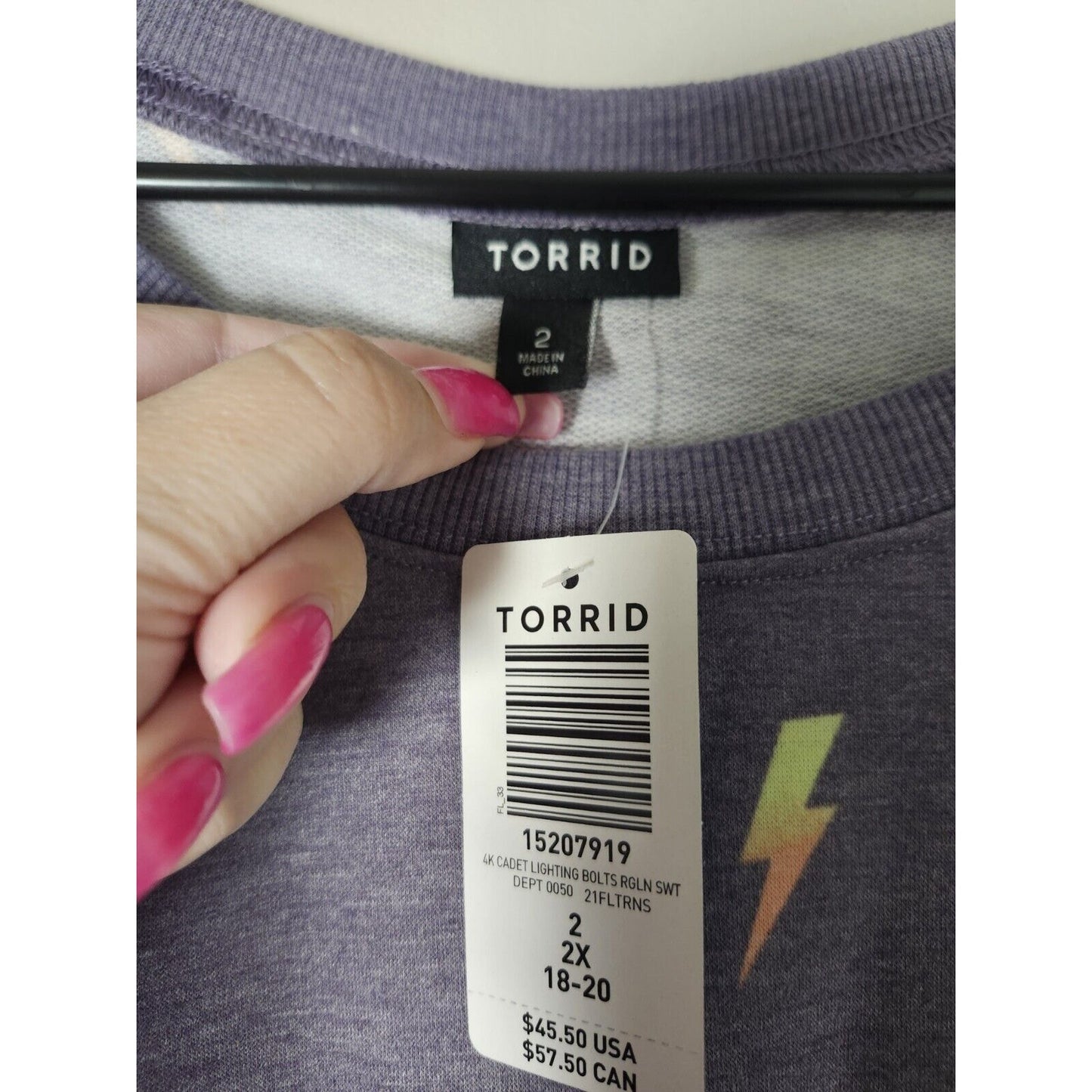 Torrid Sweatshirt Plus Size 2X Gray Purple Lightning Bolts Soft Stretch NWT