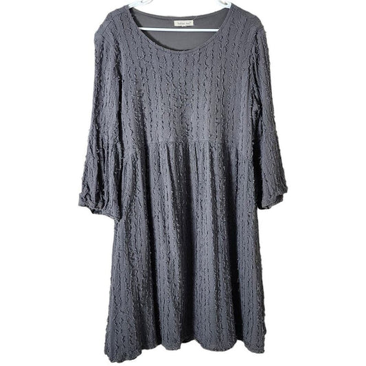 Indigo Soul Mini Dress Size XL Gray Textured 3/4 Bell Sleeve Fit & Flare
