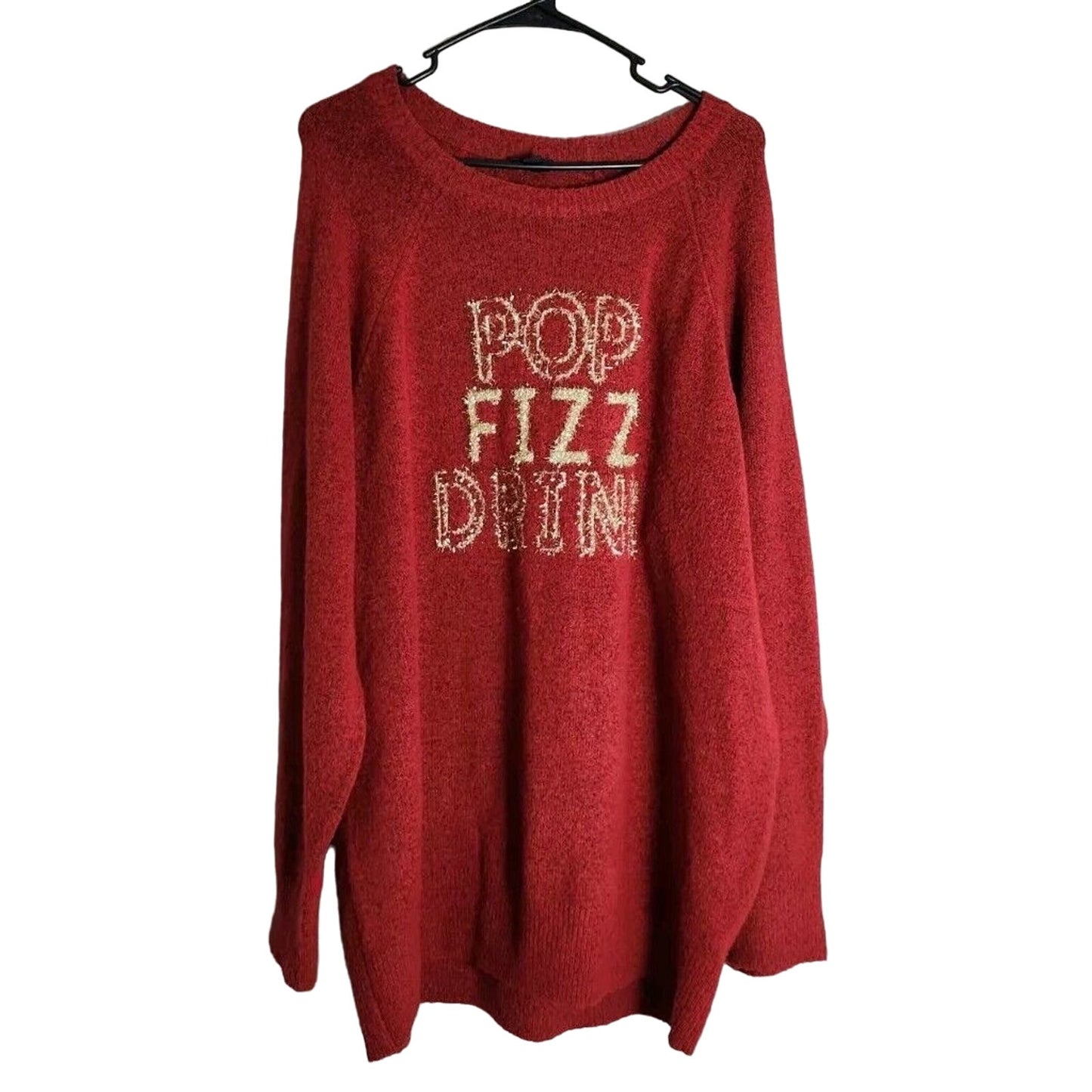 Torrid Pop Fizz Drink Tinsel Sweater Plus Size 3X Red Gold Holiday Champagne