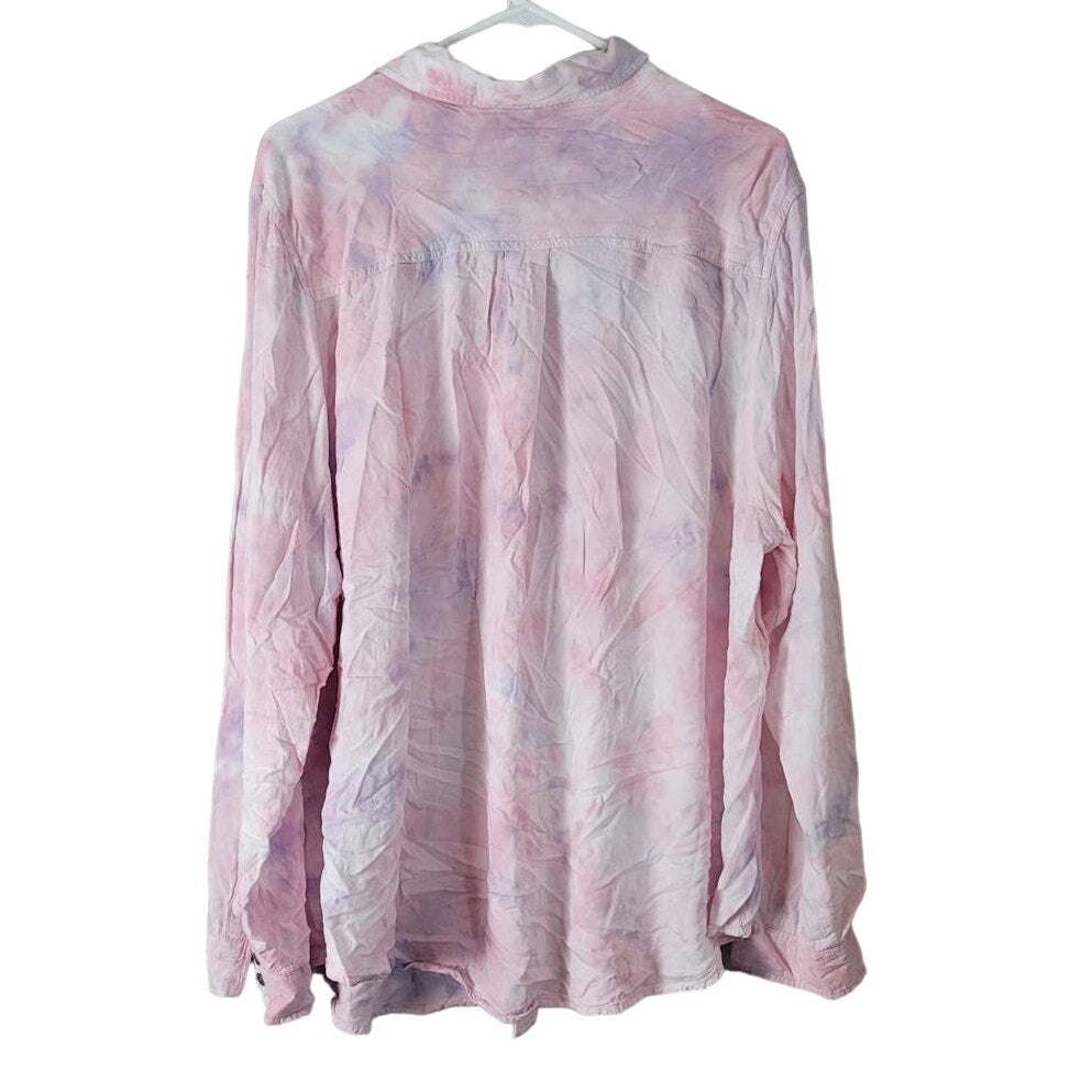 Torrid Blouse Plus Size 3X Button-Up Long Sleeve Pink Purple Tie Dye