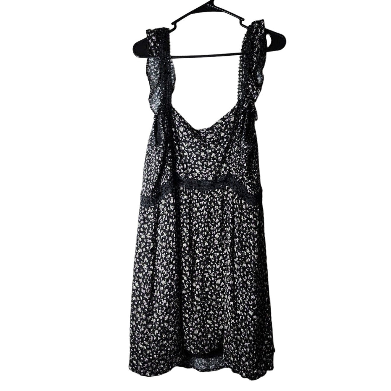 A Beautiful Soul Mini Dress Size B (2X 18/20) Black Floral Lace Trim Sleeveless