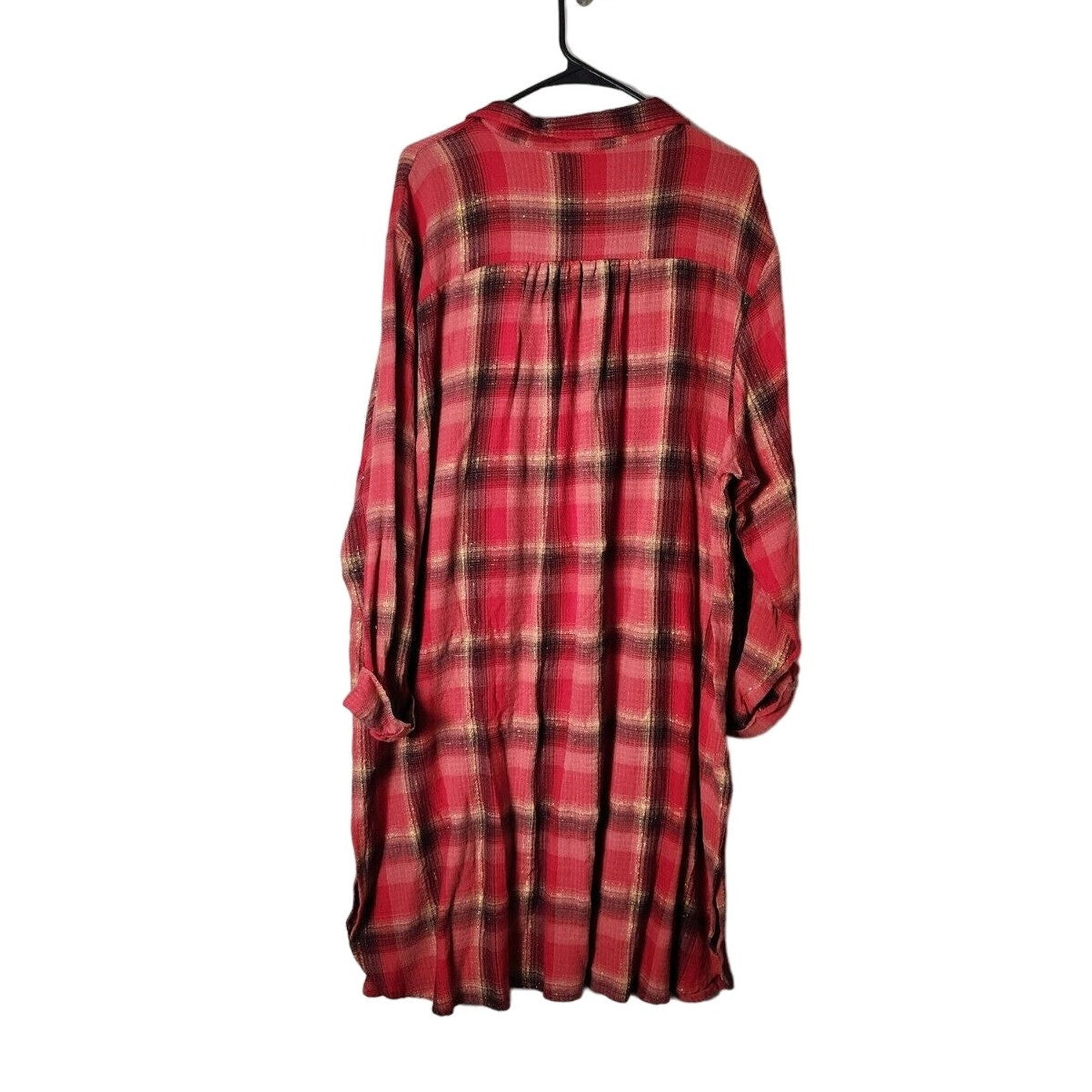 Cato Shirt Dress Plus Size 22/24 Red Plaid Long Sleeve Button Down Metallic