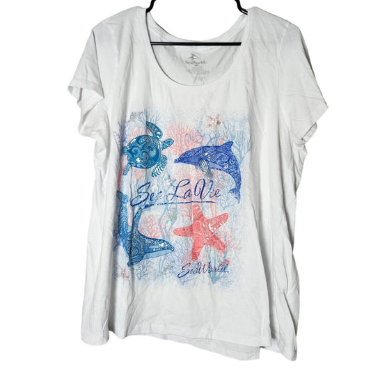 Sea World Sea Love T-Shirt Plus Size 1X White Short Sleeve