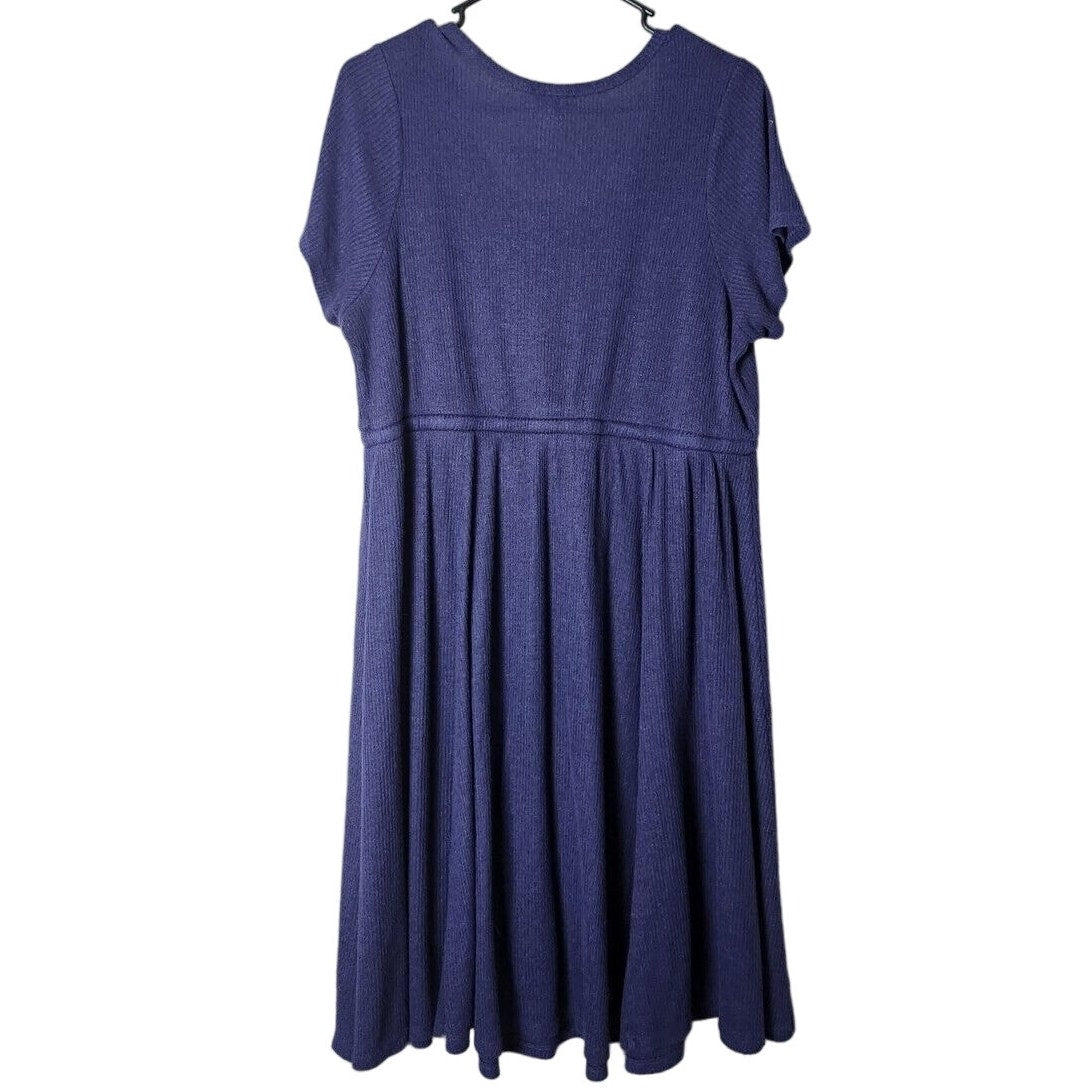 Torrid Mini Skater Dress Plus Size 1X Blue Ribbed Knit Short Sleeve Fit & Flare