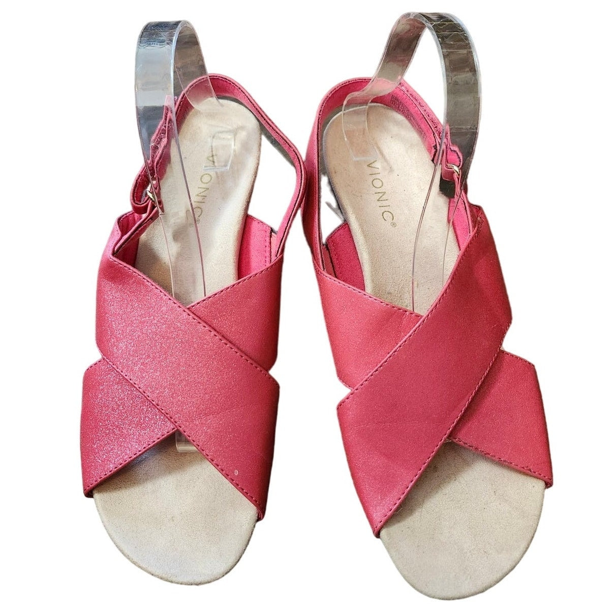 Vionic McKenna Slingback Sandals Metallic Cherry Fabric Size 10