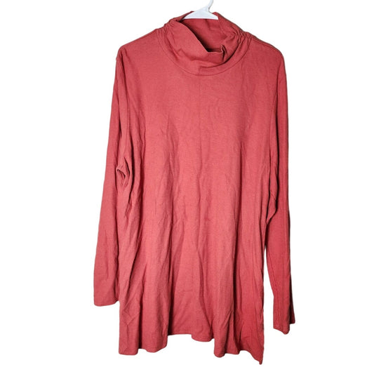 Soft Surroundings Turtleneck Tunic Top Plus Size 2X Red Long Sleeve Ribbed